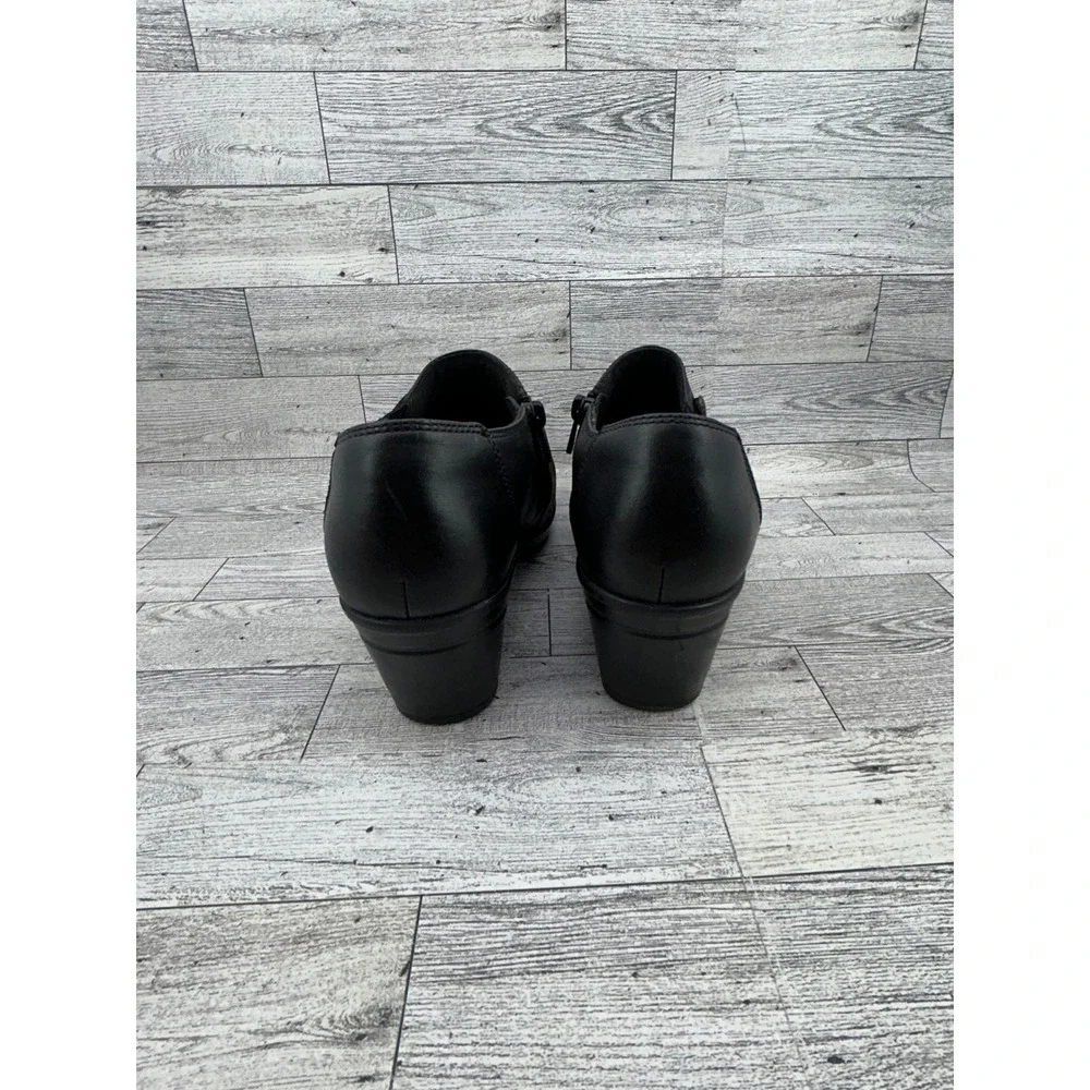 Clarks Collection Black Leather Ankle Booties Side Zip Block Heel Women Sz 8.5W‎